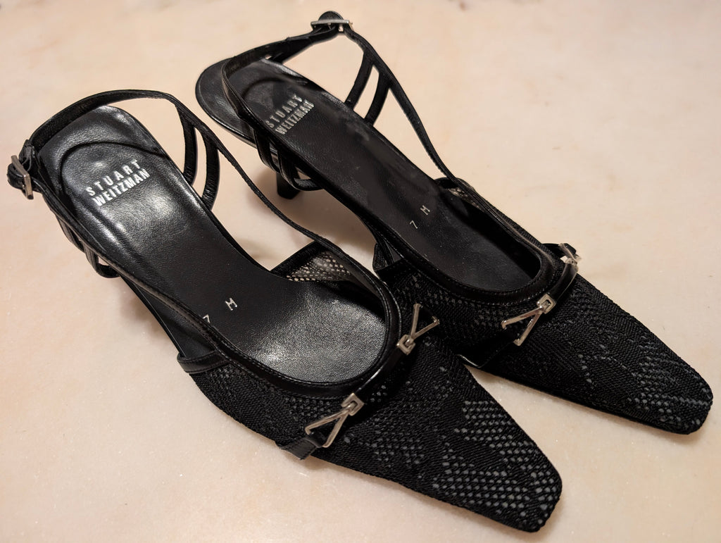 Stuart Weitzman black mesh slingback heels 7M