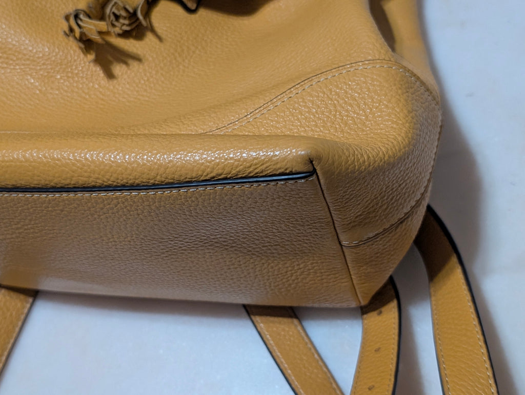 Coach F72645 Mustard Yellow Pebbled Leather Backpack Drawstring Flap Bag