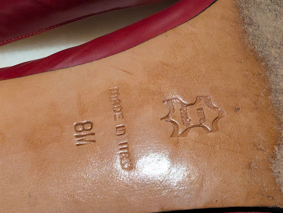 Jancolini Made in Italy Red Leather Slingback Heels Size 8M Peep Toe
