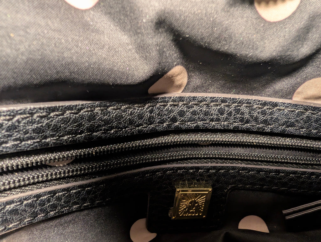 Anne Klein Black Pebbled Faux Leather Tote Crossbody Bag
