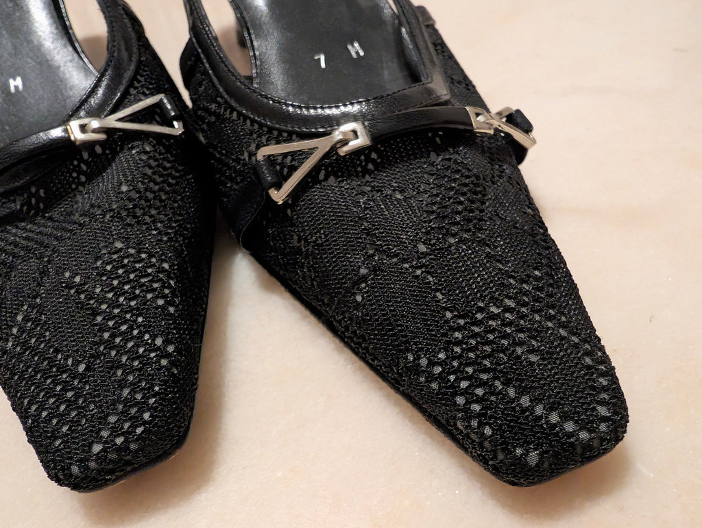 Stuart Weitzman black mesh slingback heels 7M