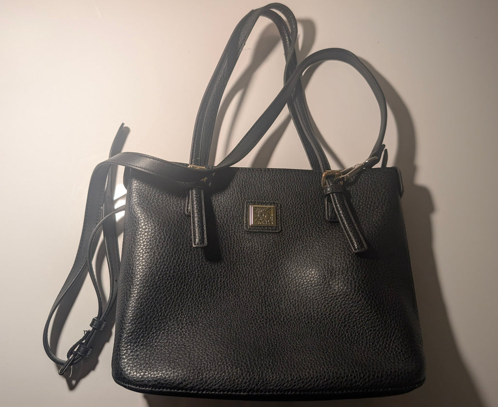 Anne Klein Black Pebbled Faux Leather Tote Crossbody Bag