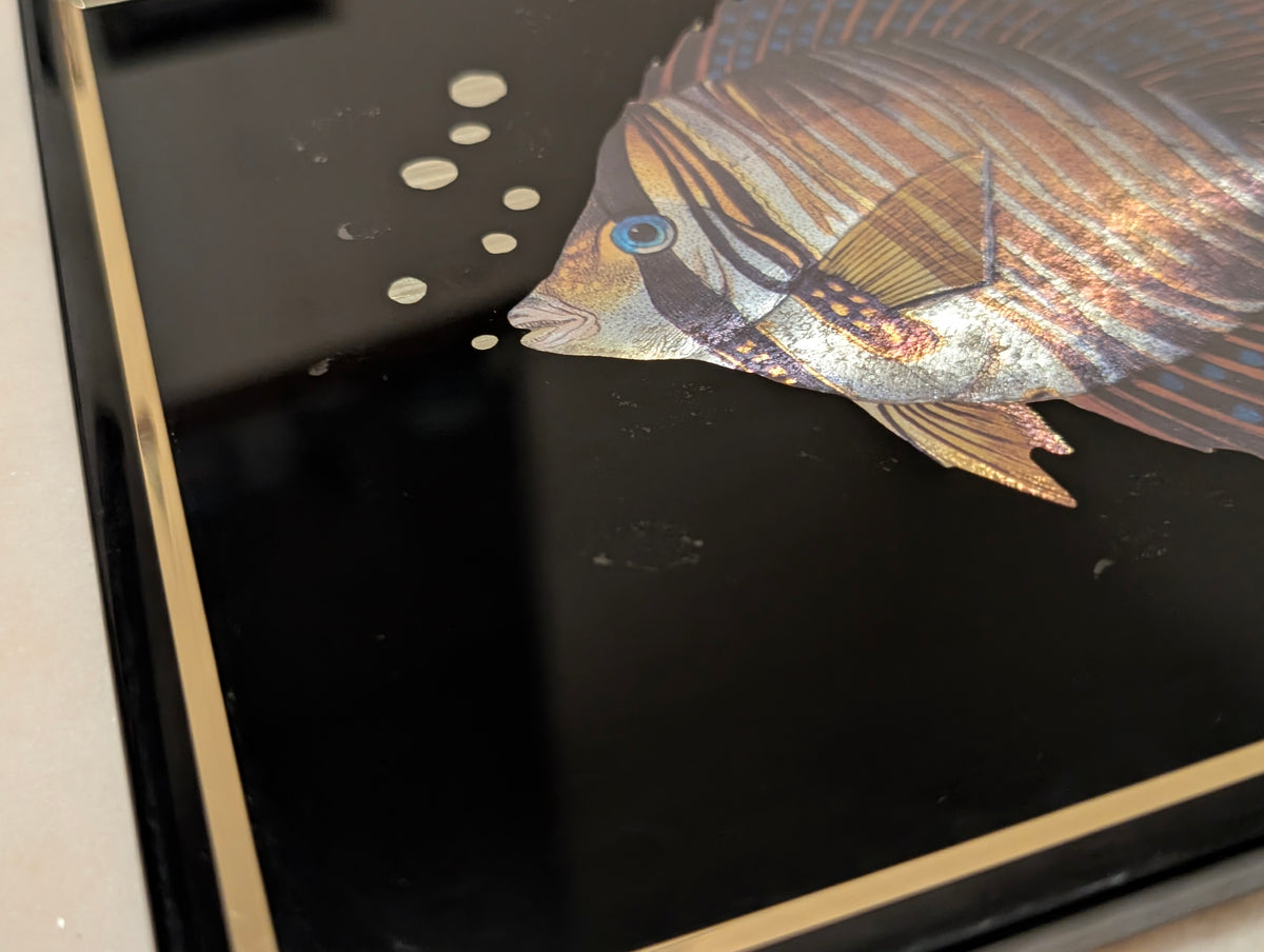Vintage Kafka Industries #4416 Tropical Butterflyfish 3D Foil Wall Art Framed Made in USA