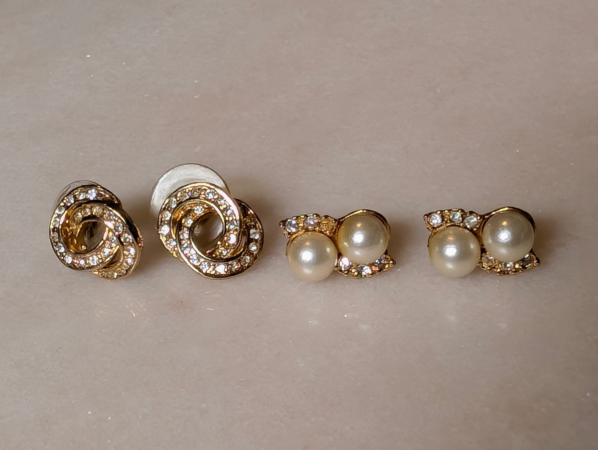 Vintage Gold Tone & Faux Pearl Earrings