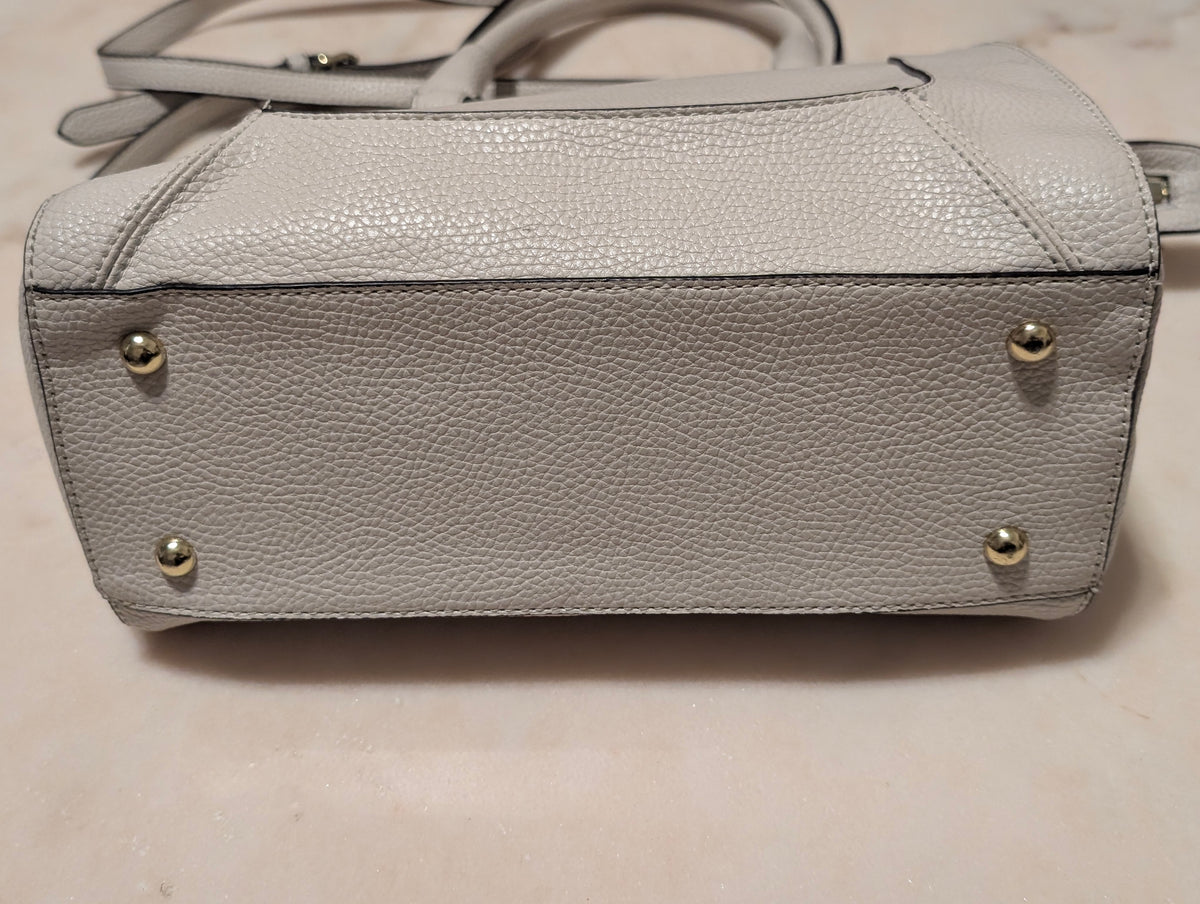 Anne Klein Light Gray Pebbled Satchel Crossbody Handbag Purse Gold Hardware