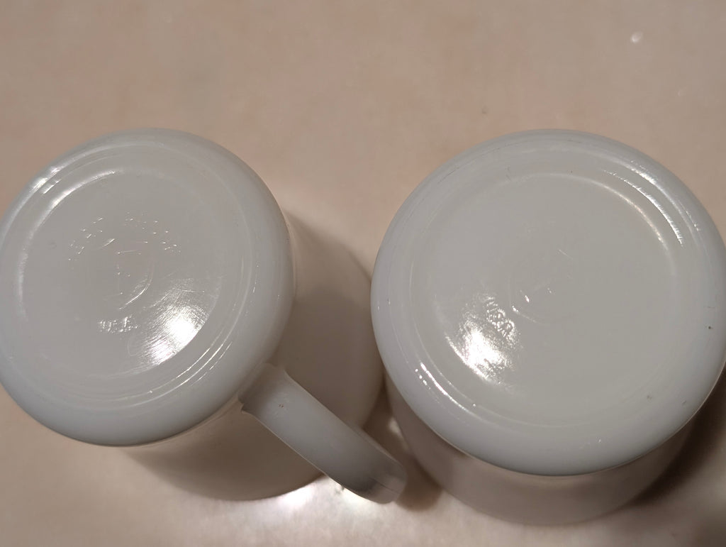 Vintage Federal Glass White Milk Glass Coffee Mugs D-Handle Set of 2 USA
