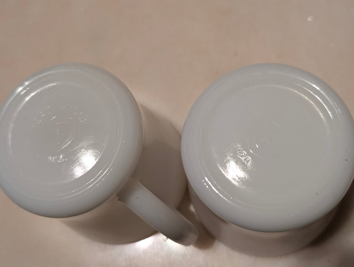 Vintage Federal Glass White Milk Glass Coffee Mugs D-Handle Set of 2 USA